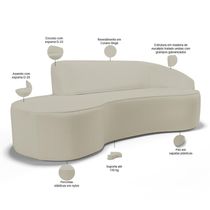 Sofá 3 Lugares Curvo Sala De Estar Living Firenze Direito D02 Corano Bege 210 Cm C-26 - Lyam