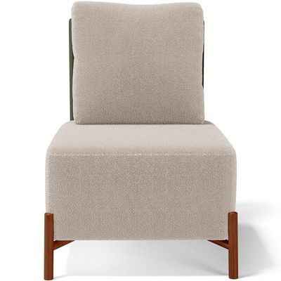 Poltrona Decorativa Sala Estar Living Pés Madeira Hungria L02 Couríssimo Verde Bouclê Creme - Lyam