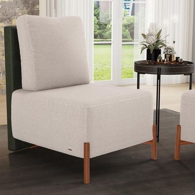 Poltrona Decorativa Sala Estar Living Pés Madeira Hungria L02 Couríssimo Verde Bouclê Creme - Lyam