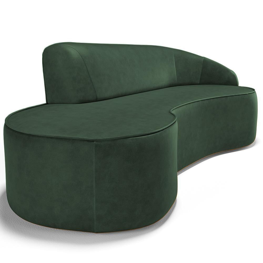 Sofá 3 Lugares Curvo Sala De Estar Living Firenze Direito D02 Couríssimo Verde 230 Cm B-89 - Lyam