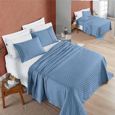 Coordenado Cobre Leito E Lençol Divino Padrão 7 Pç - Azul