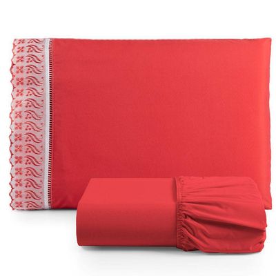 Jogo De Lençol Suave Lese Percal 180 Fios Solteiro 2 Peças Barato - Vermelho