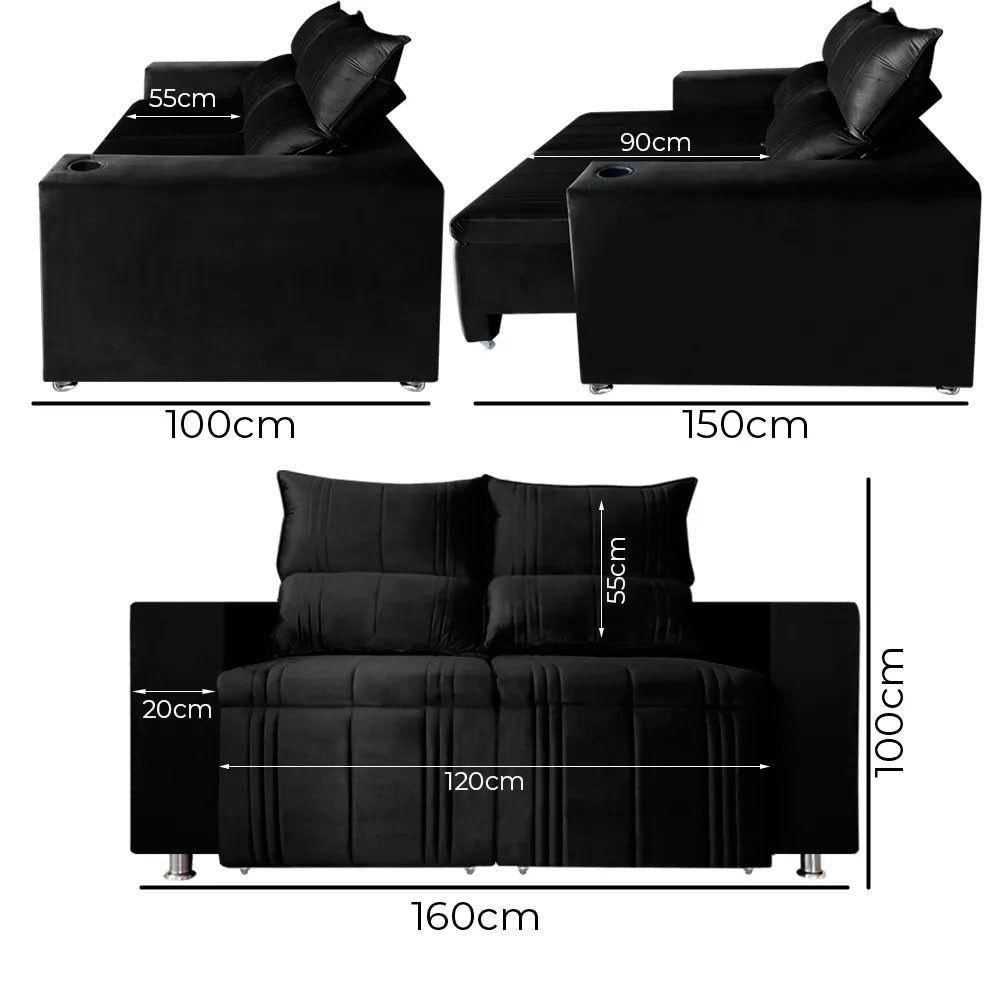 Sófa Retrátil E Reclinável 2 Lugares Madri Veludo Preto Speciale Home Preto