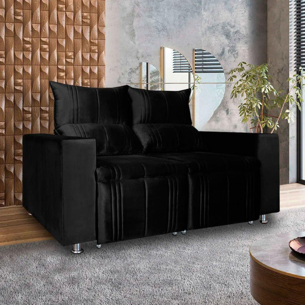 Sófa Retrátil E Reclinável 2 Lugares Madri Veludo Preto Speciale Home Preto