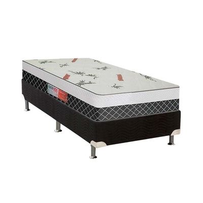 Cama Box Solteiro: Colchão Ortopédico Plumatex D28 Falcon Ultra Firme + Base Crc Suede Black(88x188)