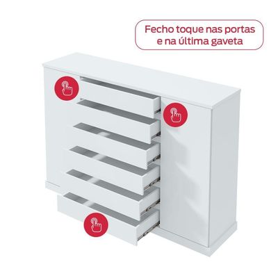 Cômoda Vedra 7 Gavetas 2 Portas Branco