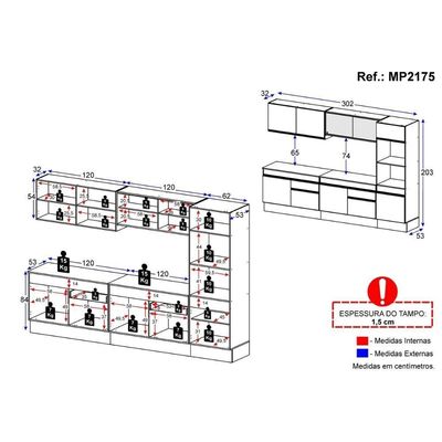 Armário De Cozinha Completa 5 Peças Com Rodapé Mp2175 Made Multimóveis Branco/preto Branco/preto