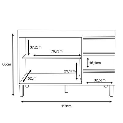 Balcão Gabinete Para Pia Karen 119cm Sem Tampo 2 Portas Branco - Abmaza