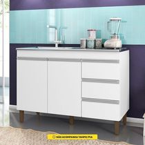Balcão Gabinete Para Pia Karen 119cm Sem Tampo 2 Portas Branco - Abmaza