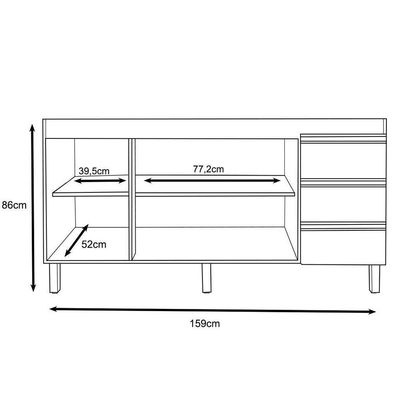 Balcão Gabinete Para Pia Karen 159cm Sem Tampo 3 Portas Branco - Abmaza