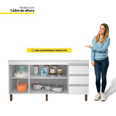 Balcão Gabinete Para Pia Karen 159cm Sem Tampo 3 Portas Branco - Abmaza