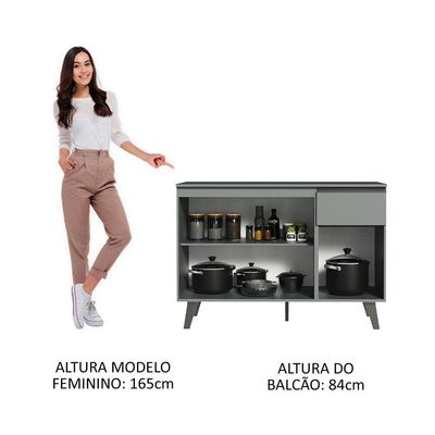 Balcão Gabinete De Pia Cozinha 3 Portas 1 Gaveta Com Pés Cinza Nice Madesa Cinza