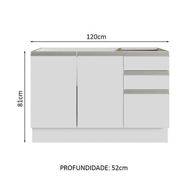 Armário Gabinete Para Banheiro 120cm 2 Portas 3 Gavetas Branco Madesa Branco