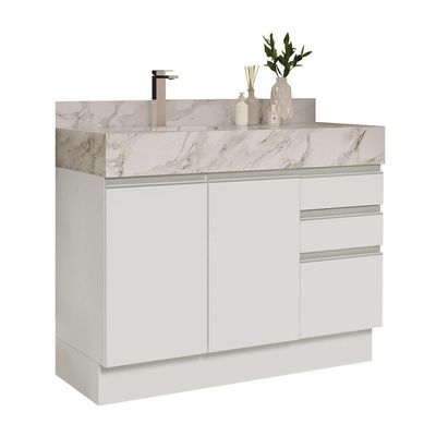 Armário Gabinete Para Banheiro 120cm 2 Portas 3 Gavetas Branco Madesa Branco
