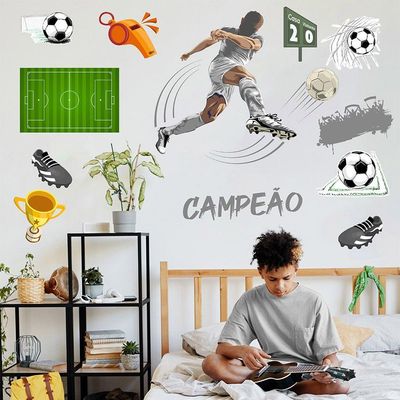 Adesivo De Parede Futebol Decorativo Para Quarto E Sala Titulos Cinza