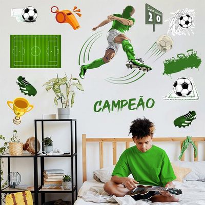 Adesivo De Parede Futebol Decorativo Para Quarto E Sala Titulos Verde