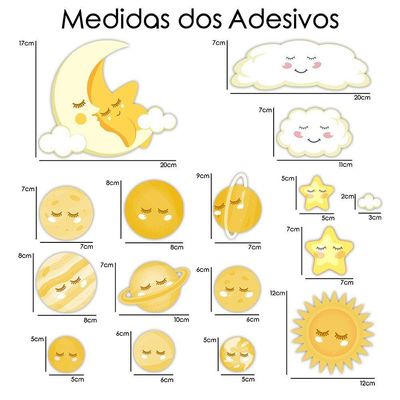 Adesivo Parede Lua Estrelas Planetas Nuvem Universo Infantil Titulos Estrelas Azuis