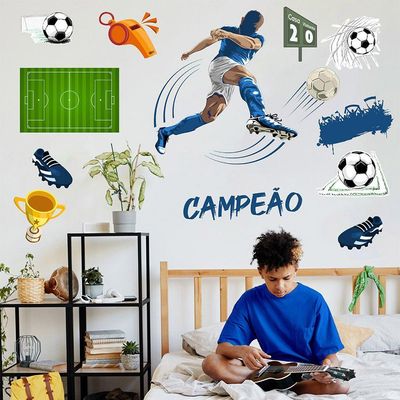 Adesivo De Parede Futebol Decorativo Para Quarto E Sala Titulos Amarelo E Azul