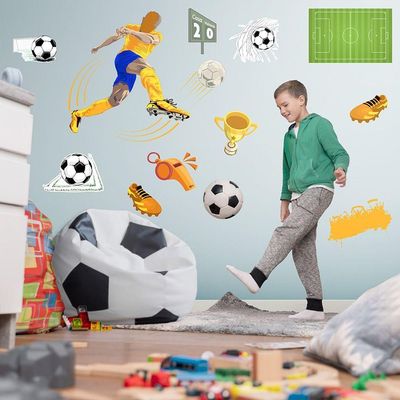 Adesivo De Parede Futebol Decorativo Para Quarto E Sala Titulos Amarelo E Branco