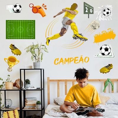 Adesivo De Parede Futebol Decorativo Para Quarto E Sala Titulos Amarelo E Branco