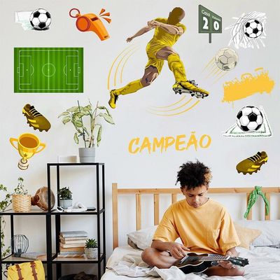 Adesivo De Parede Futebol Decorativo Para Quarto E Sala Titulos Amarelo