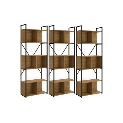 Estante P-sala Industrial Li014 Kit 3 Un Aço Madeirado 72x200cm Freijo-preto - Kappesberg
