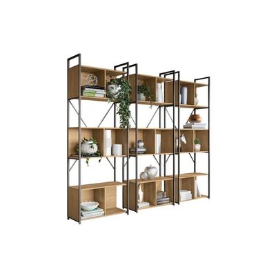 Estante P-sala Industrial Li014 Kit 3 Un Aço Madeirado 72x200cm Freijo-preto - Kappesberg