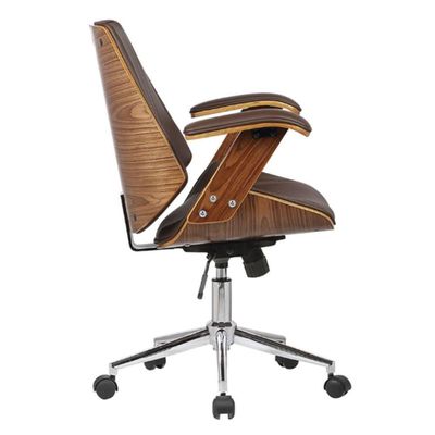 Cadeira Giratória Lisboa Rivatti S- Encosto De Cabeça Madeira Laminada Em Pu Marrom Base Rodízio