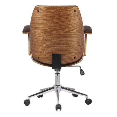 Cadeira Giratória Lisboa Rivatti S- Encosto De Cabeça Madeira Laminada Em Pu Marrom Base Rodízio