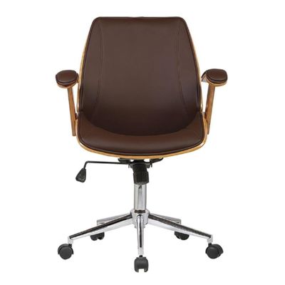 Cadeira Giratória Lisboa Rivatti S- Encosto De Cabeça Madeira Laminada Em Pu Marrom Base Rodízio