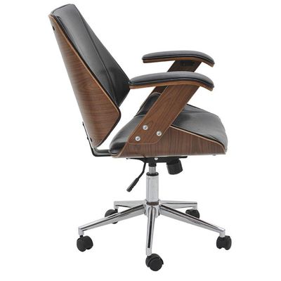 Cadeira Giratória Lisboa Rivatti S- Encosto De Cabeça Madeira Laminada Em Pu Preto Base Rodízio