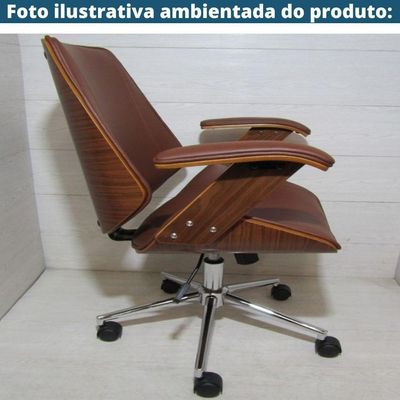 Cadeira Giratória Lisboa Rivatti S- Encosto De Cabeça Madeira Laminada Em Pu Marrom Base Rodízio