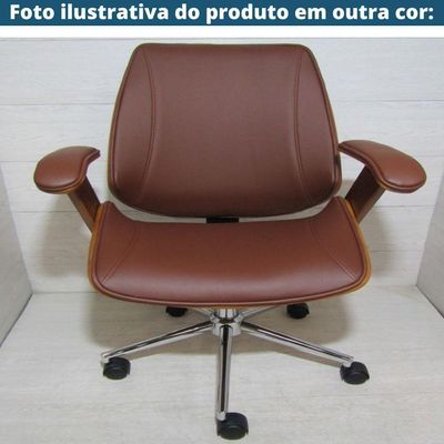 Cadeira Giratória Lisboa Rivatti S- Encosto De Cabeça Madeira Laminada Em Pu Preto Base Rodízio