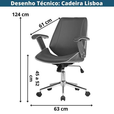Cadeira Giratória Lisboa Rivatti S- Encosto De Cabeça Madeira Laminada Em Pu Preto Base Rodízio
