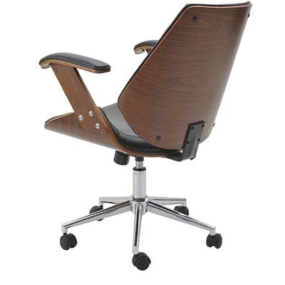 Cadeira Giratória Lisboa Rivatti S- Encosto De Cabeça Madeira Laminada Em Pu Preto Base Rodízio
