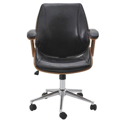 Cadeira Giratória Lisboa Rivatti S- Encosto De Cabeça Madeira Laminada Em Pu Preto Base Rodízio