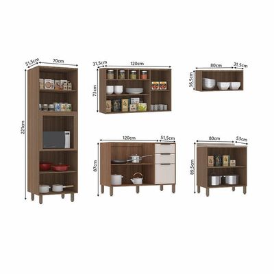 Cozinha Completa 5 Peças Com Aéreos Balcão Aspen Luciane Móveis Vanilla/beige