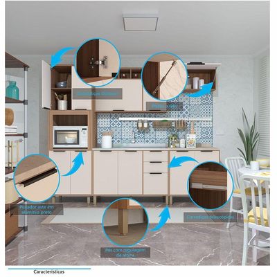 Cozinha Completa 5 Peças Com Aéreos Balcão Aspen Luciane Móveis Vanilla/beige