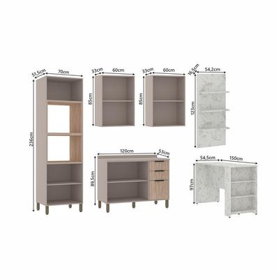 Cozinha Completa 6 Peças Bancada E Tampo Stylo Luciane Móveis Cinammon/cumaru