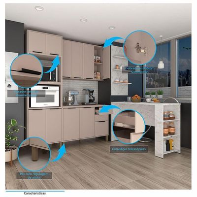 Cozinha Completa 6 Peças Bancada E Tampo Stylo Luciane Móveis Cinammon/cumaru