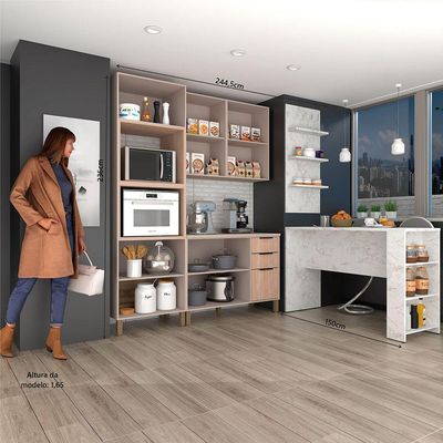 Cozinha Completa 6 Peças Bancada E Tampo Stylo Luciane Móveis Cinammon/cumaru