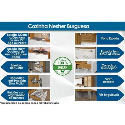 Cozinha Completa Burguesa 2 Peças (1 Armário + 1 Balcão) C2p23 Freijó/branco - Nesher