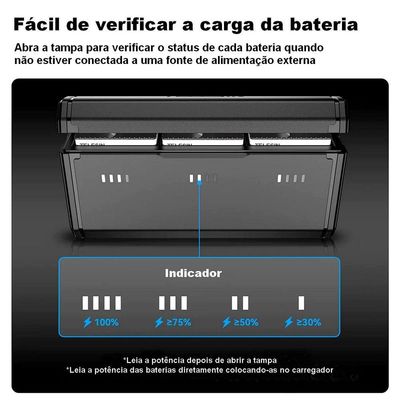 Carregador Triplo Multifuncional Para Gopro 12-11-10-9 - Telesin