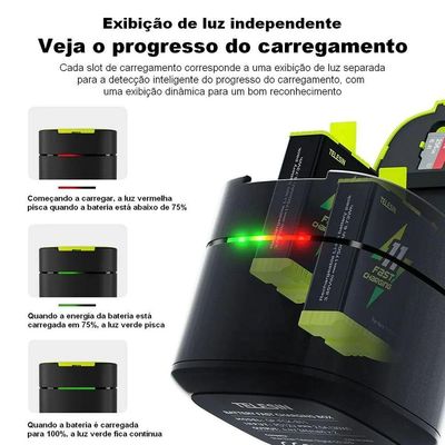 Carregador Duplo Quick Charge Gopro 12-11-10-9 - Telesin