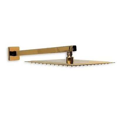 Ducha Chuveiro Dourado Slim Quadrado 20x20 Suporte Parede Banheiro Area Externa Banho Piscina