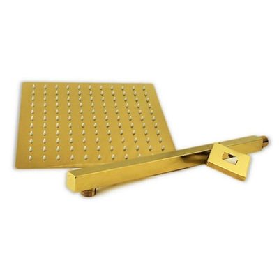 Ducha Chuveiro Slim Dourado 20X20 Quadrado Suporte Parede Ba