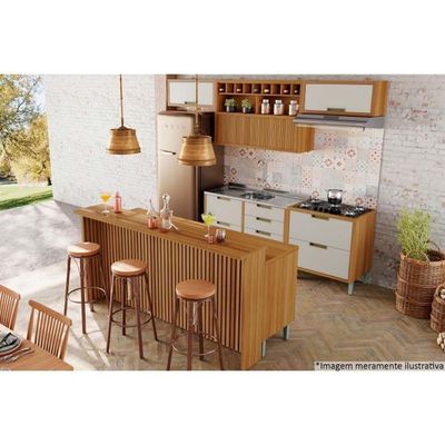 Bancada Ilha Cozinha Painel Gourmet Imperatriz Ripado 200cm Freijó - Nesher