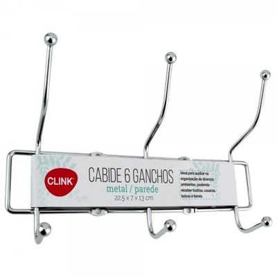Cabide Multiuso De Parede 6 Ganchos - Clink