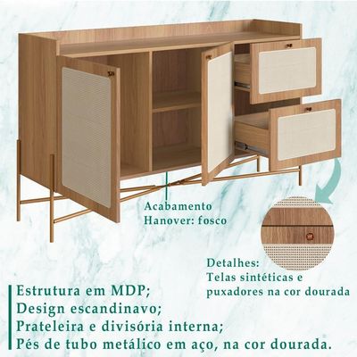 Aparador Balcao Buffet 139 Cm Pes Metal 28969 Oslo Hanover Artesano Hanover