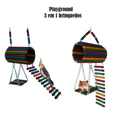 Brinquedo Aves Roedores Playground Toca Casinha Ponte Escada